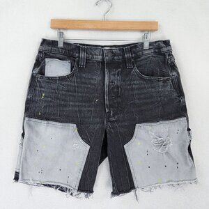 Hudson Shorts Mens 33 Black Denim Cut Off Carpenter Paint Splatter Button Fly